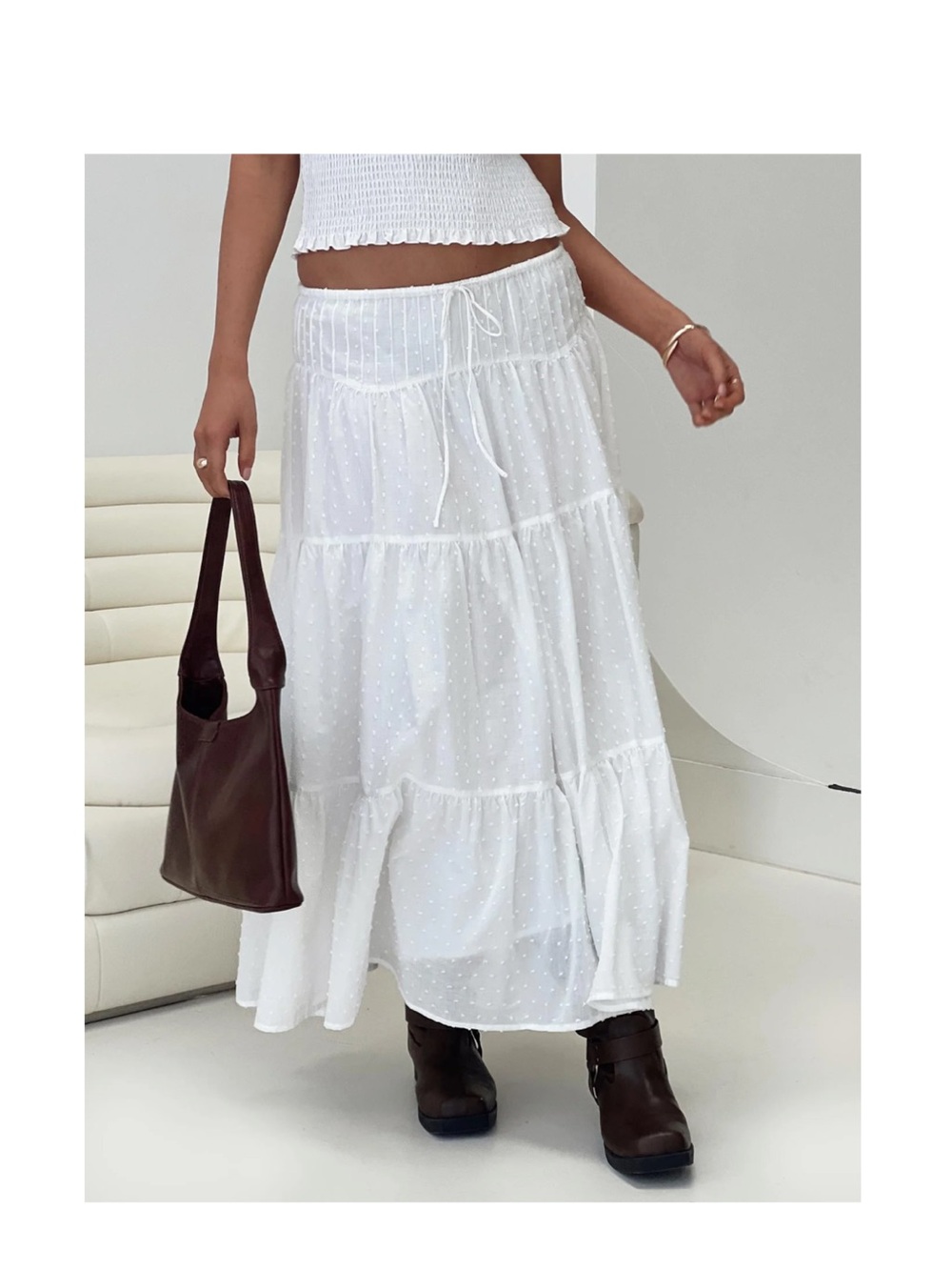 Princess Polly White Tiered Maxi Skirt with Drawstring
